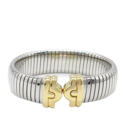 Bvlgari Bicolor 18K Yellow Gold and Stainless Steel Parentesi Tubogas Cuff