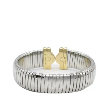 Bvlgari Bicolor 18K Yellow Gold and Stainless Steel Parentesi Tubogas Cuff