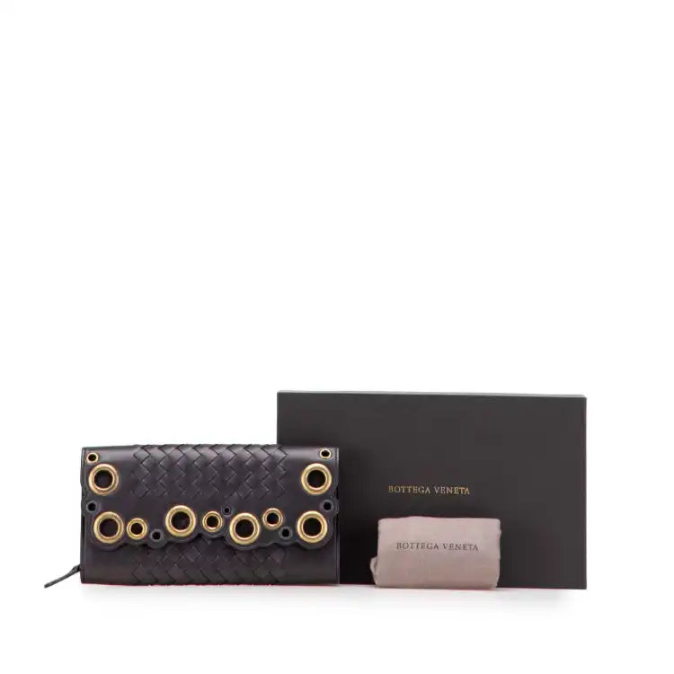 Bottega Veneta Nappa Intrecciato Grommet Scalloped Edge Long Wallet