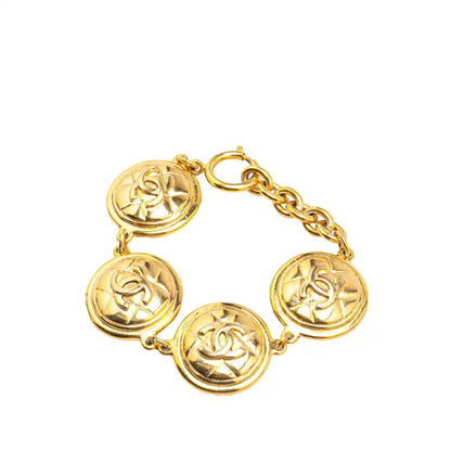 Chanel Gold Plated CC Quilted Medallion Bracelet