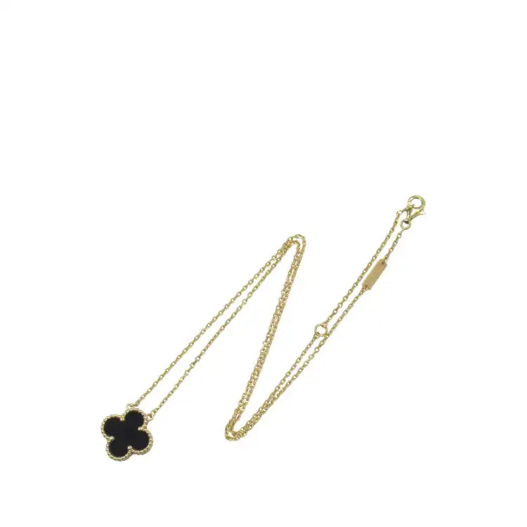 van cleef and arpels 18K Yellow Gold and Onyx Vintage Alhambra Pendant Necklace