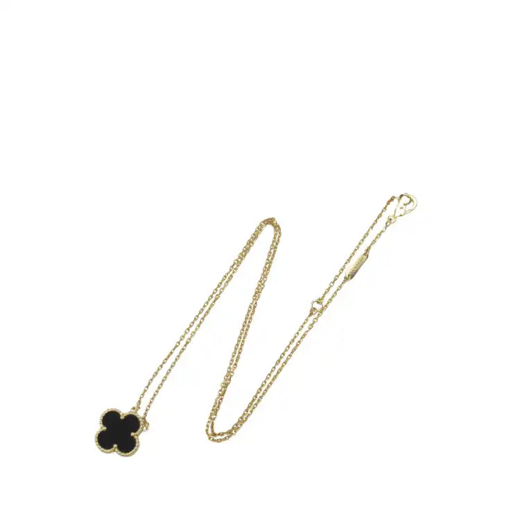 van cleef and arpels 18K Yellow Gold and Onyx Vintage Alhambra Pendant Necklace