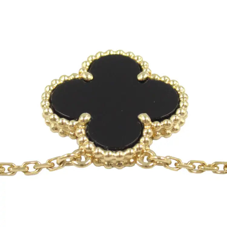 van cleef and arpels 18K Yellow Gold and Onyx Vintage Alhambra Pendant Necklace