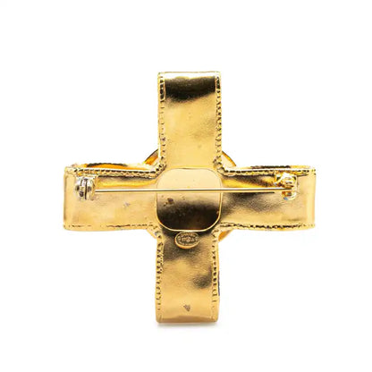Chanel Gold Plated CC Ribbon Cross Brooch
