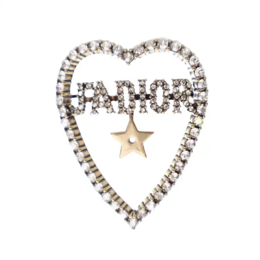 Dior Gold Plated Crystal JAdior Heart Brooch