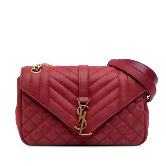Saint Laurent Medium Iridescent Calfskin Triquilt Monogram College Bag
