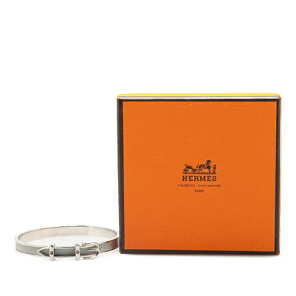Hermès Palladium Plated Leather Belt Buckle Bangle