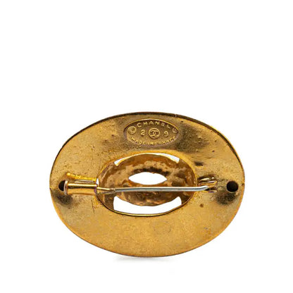 Chanel Gold Plated CC Oval Brooch
