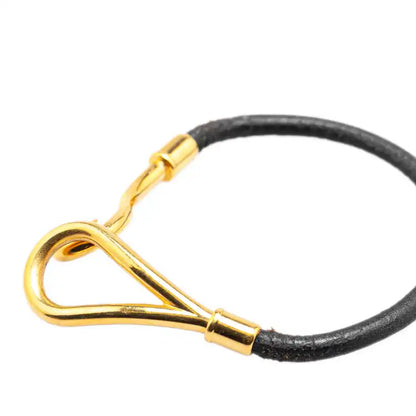 Hermès Gold Plated and Leather Jumbo Hook Bracelet