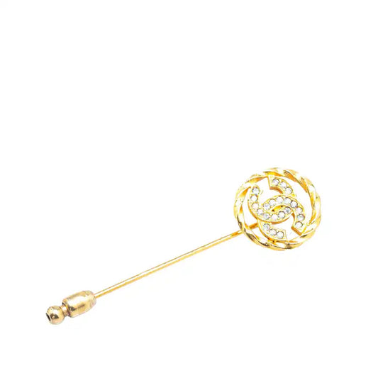 Chanel Gold Plated CC Crystal Brooch Pin