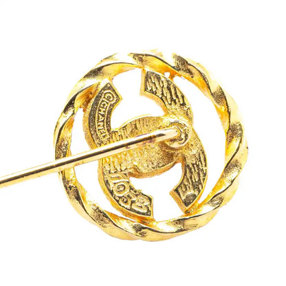 Chanel Gold Plated CC Crystal Brooch Pin