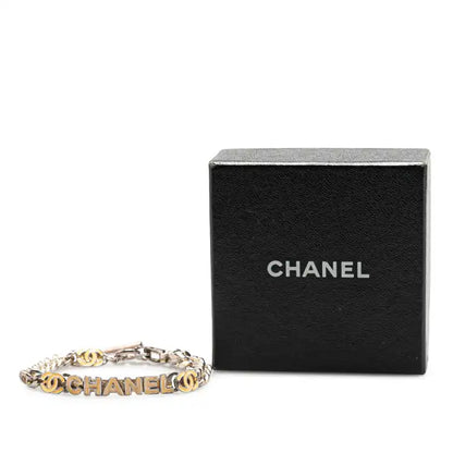 Chanel Silver Plated Enamel Logo Bracelet