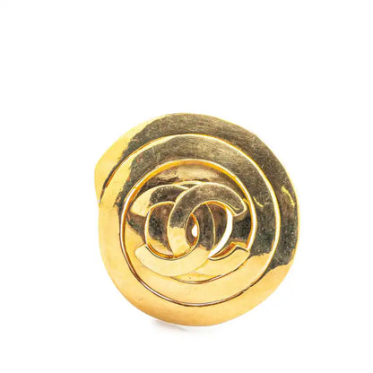Chanel CC Gold Plated Swirl Round Brooch
