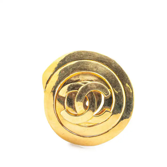 Chanel CC Gold Plated Swirl Round Brooch