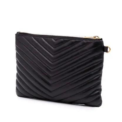 Saint Laurent Chevron Leather Monogram Zip A5 Wristlet Pouch