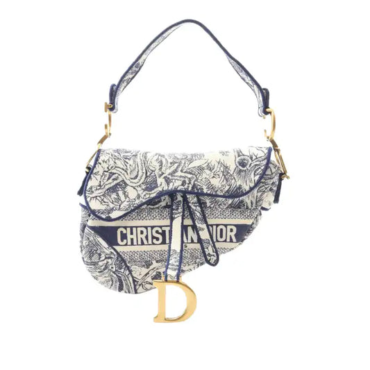 Dior Canvas Embroidered Toile de Jouy Saddle Bag