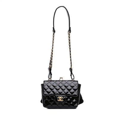 Chanel Mini Patent Lace Kiss Lock Flap Double Bag