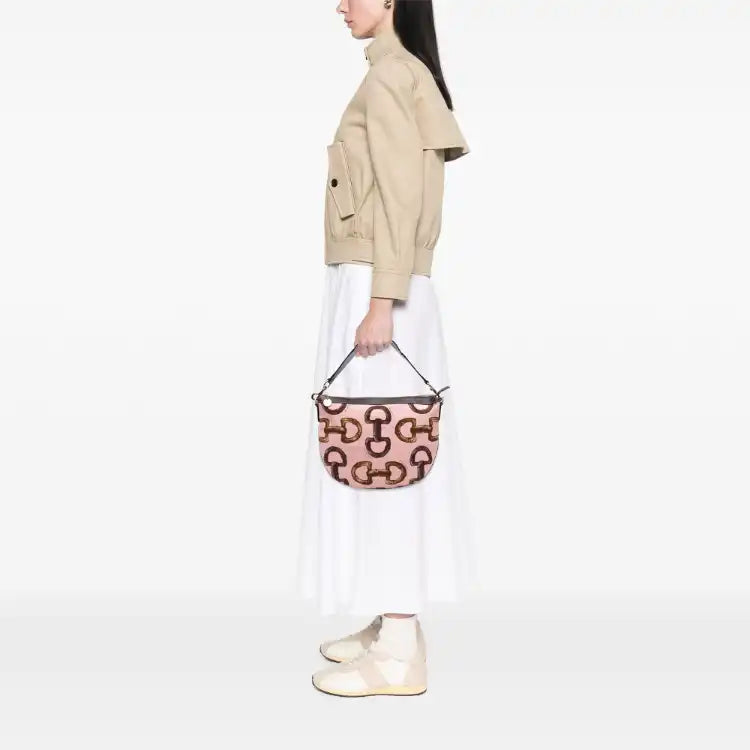 Gucci Canvas Bamboo Horsebit Print Hobo