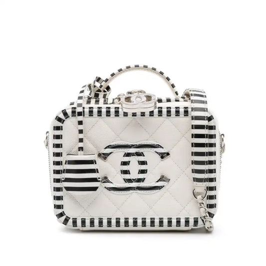 Chanel ped CC Filigree Vanity Case Small Caviar Striped CC Filigree Vanity Case