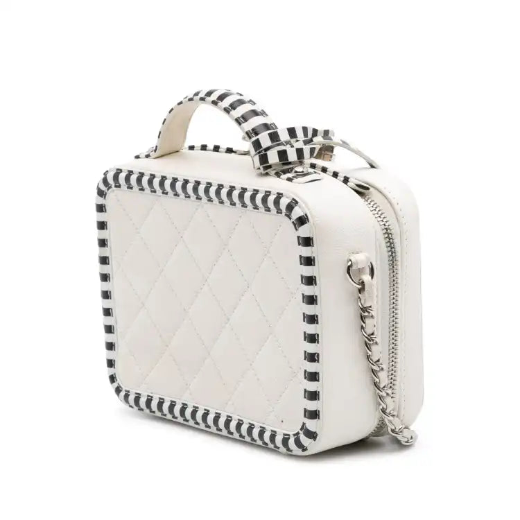 Chanel ped CC Filigree Vanity Case Small Caviar Striped CC Filigree Vanity Case