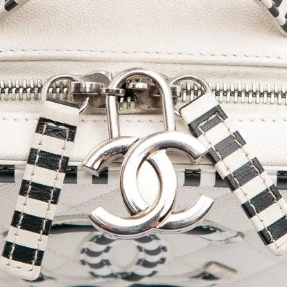 Chanel ped CC Filigree Vanity Case Small Caviar Striped CC Filigree Vanity Case