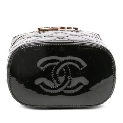 Chanel Quilted Patent Logo Chain Vanity Case