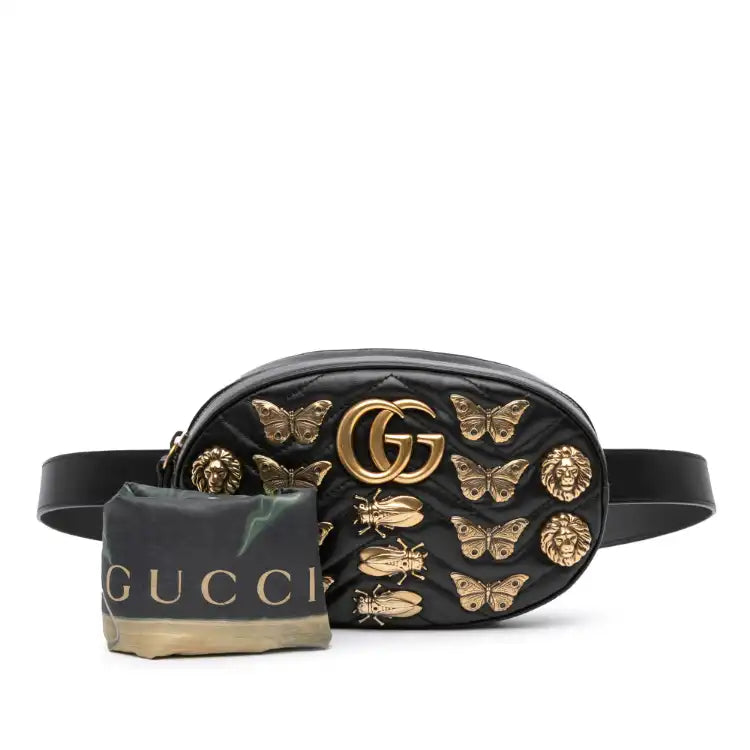 Gucci GG Marmont Matelasse Leather Animalier Belt Bag
