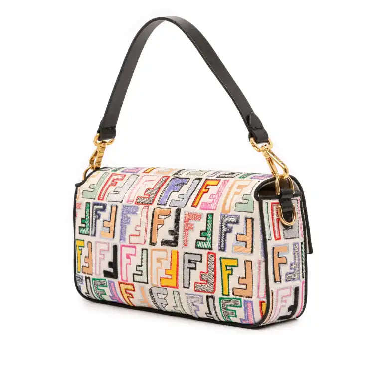 Fendi Chinese Valentines Day Zucca Embroidered Canvas Baguette Satchel
