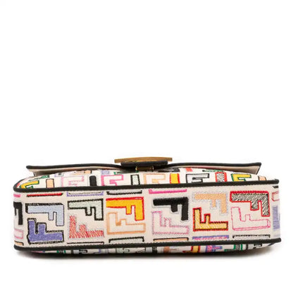 Fendi Chinese Valentines Day Zucca Embroidered Canvas Baguette Satchel
