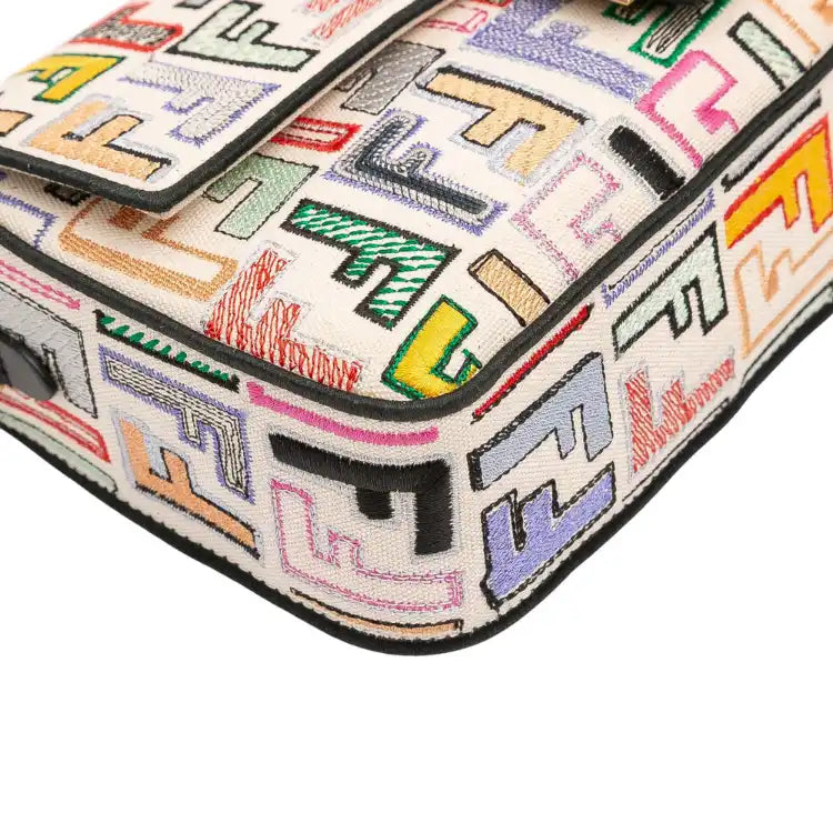 Fendi Chinese Valentines Day Zucca Embroidered Canvas Baguette Satchel