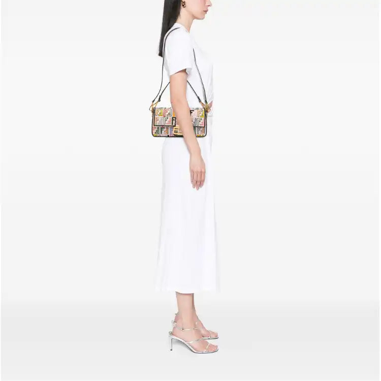 Fendi Chinese Valentines Day Zucca Embroidered Canvas Baguette Satchel