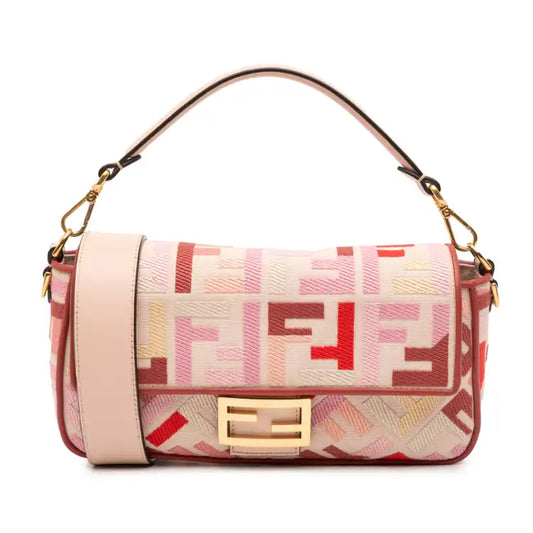 Fendi Zucca Embroidered Canvas Baguette Satchel