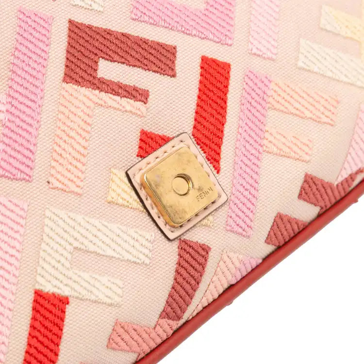 Fendi Zucca Embroidered Canvas Baguette Satchel