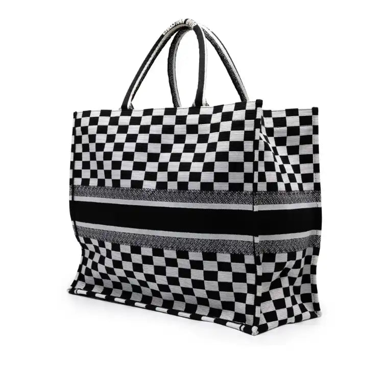 Dior Large Embroidered Canvas Checkered Book Tote