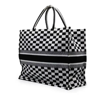 Dior Large Embroidered Canvas Checkered Book Tote