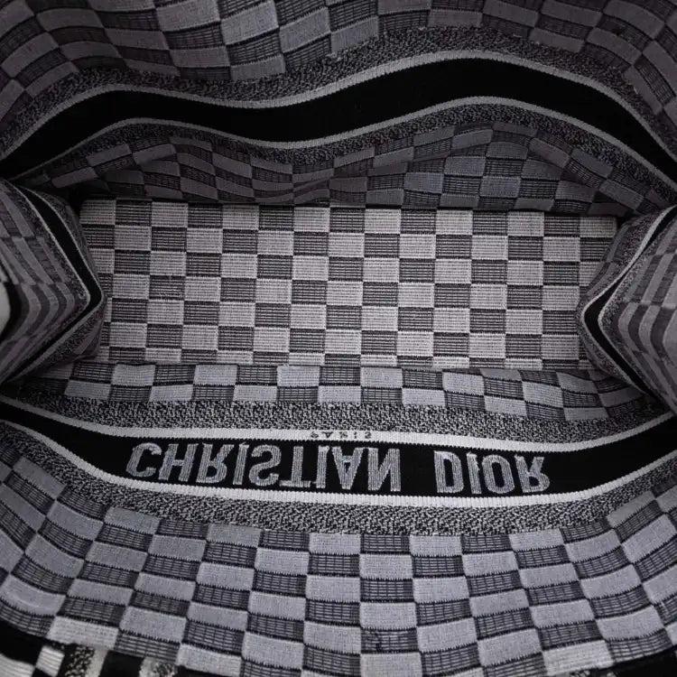Dior Large Embroidered Canvas Checkered Book Tote
