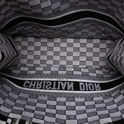 Dior Large Embroidered Canvas Checkered Book Tote