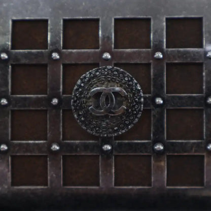 Chanel Paris Edinburgh Mini Gunmetal Grid Cage Clutch on Chain