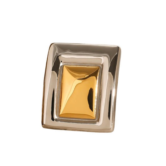 18K gold geometric square with gold and silver contrast design high-end brooch