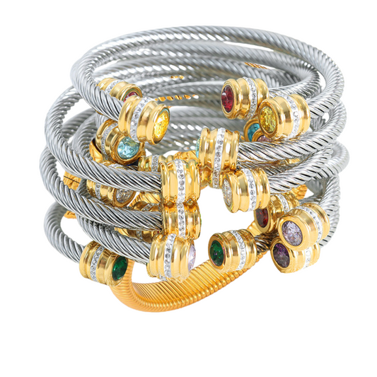 18K gold noble and dazzling zircon inlaid bracelet with thread design
