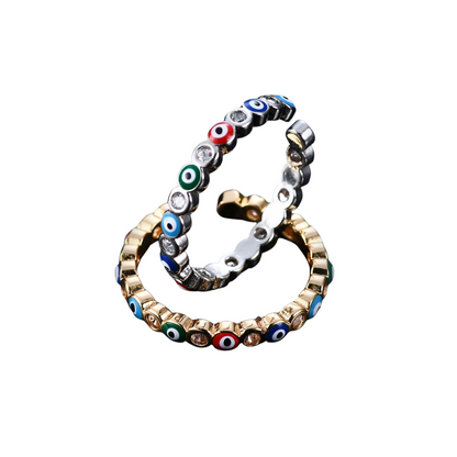 18K gold eyes with gemstone design exaggerated fashion open ring