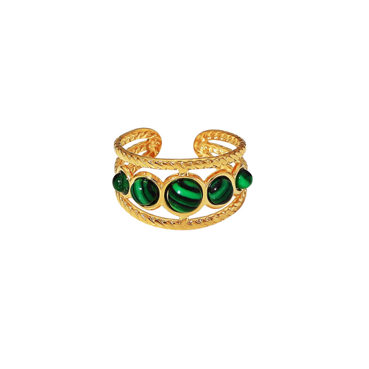 18K gold light luxury noble inlaid round gemstone with hollow design ring