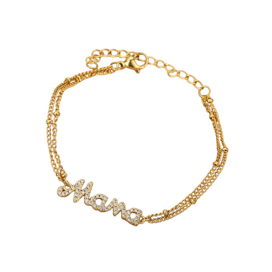 18K gold double chain with MaMa diamond-studded high-end bracelet