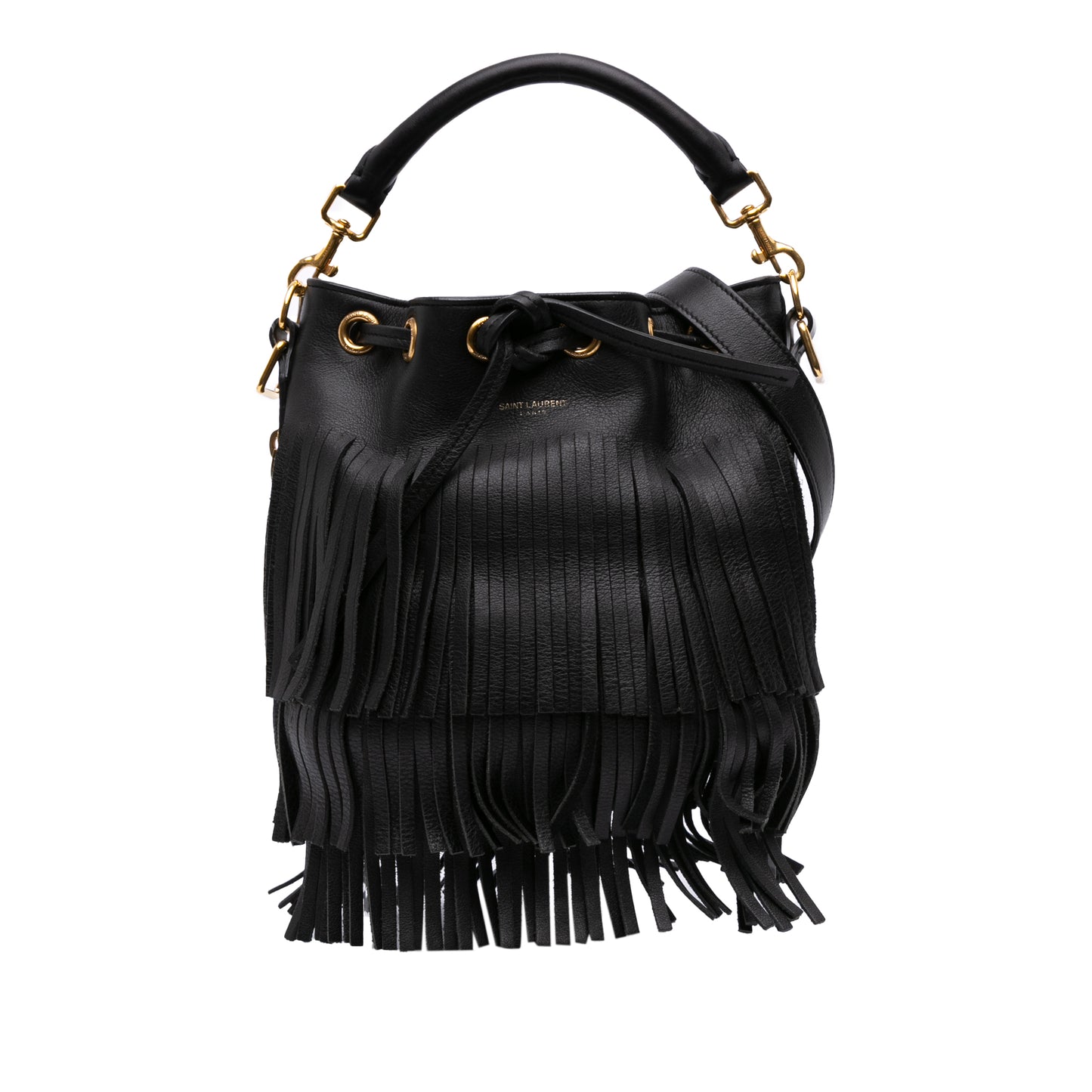 Saint Laurent Small Calfskin Emmanuelle Fringe Bucket Bag
