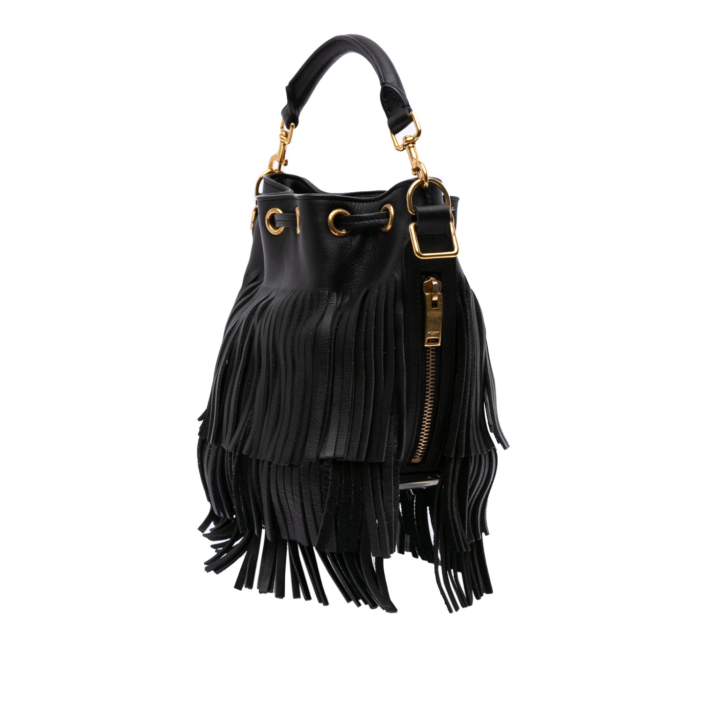 Saint Laurent Small Calfskin Emmanuelle Fringe Bucket Bag