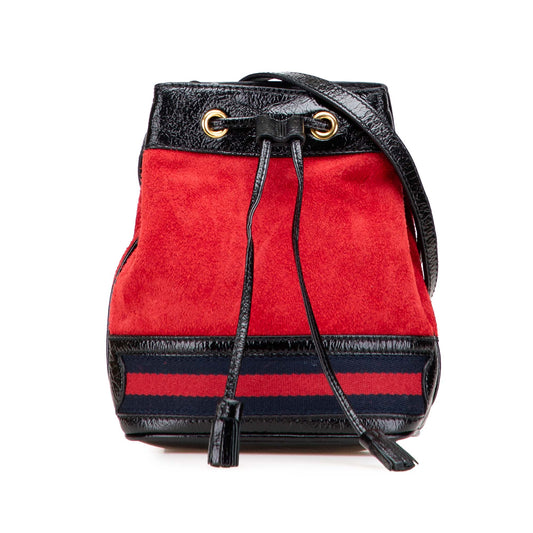 Gucci Mini Suede and Patent Web Ophidia Bucket Bag