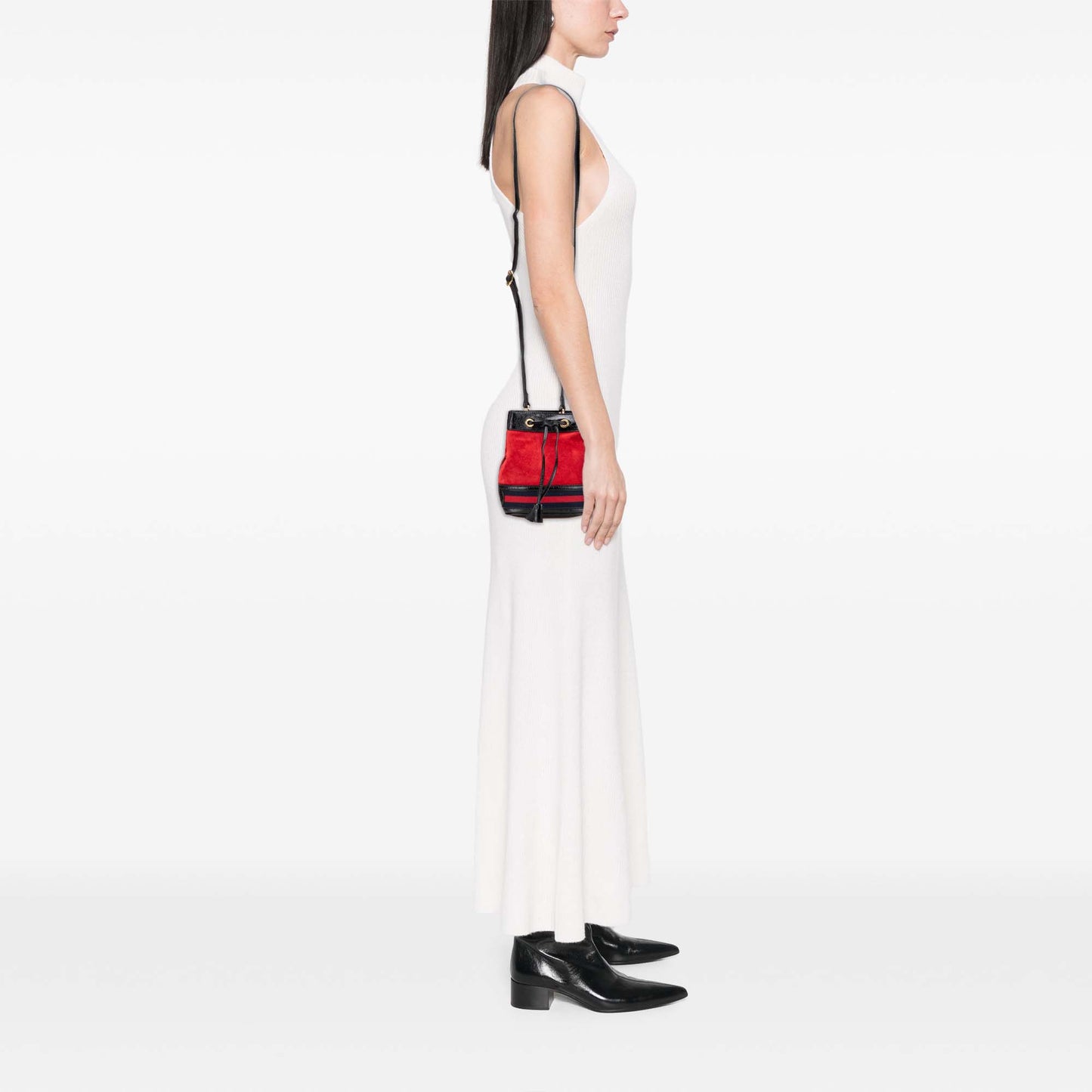 Gucci Mini Suede and Patent Web Ophidia Bucket Bag