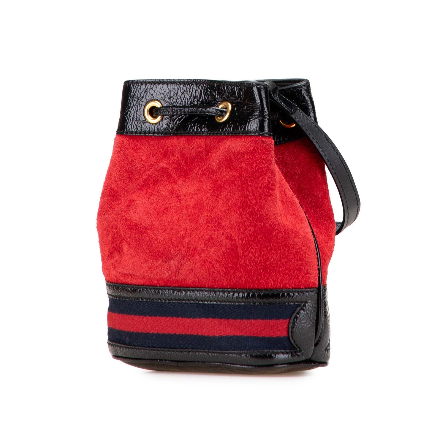 Gucci Mini Suede and Patent Web Ophidia Bucket Bag