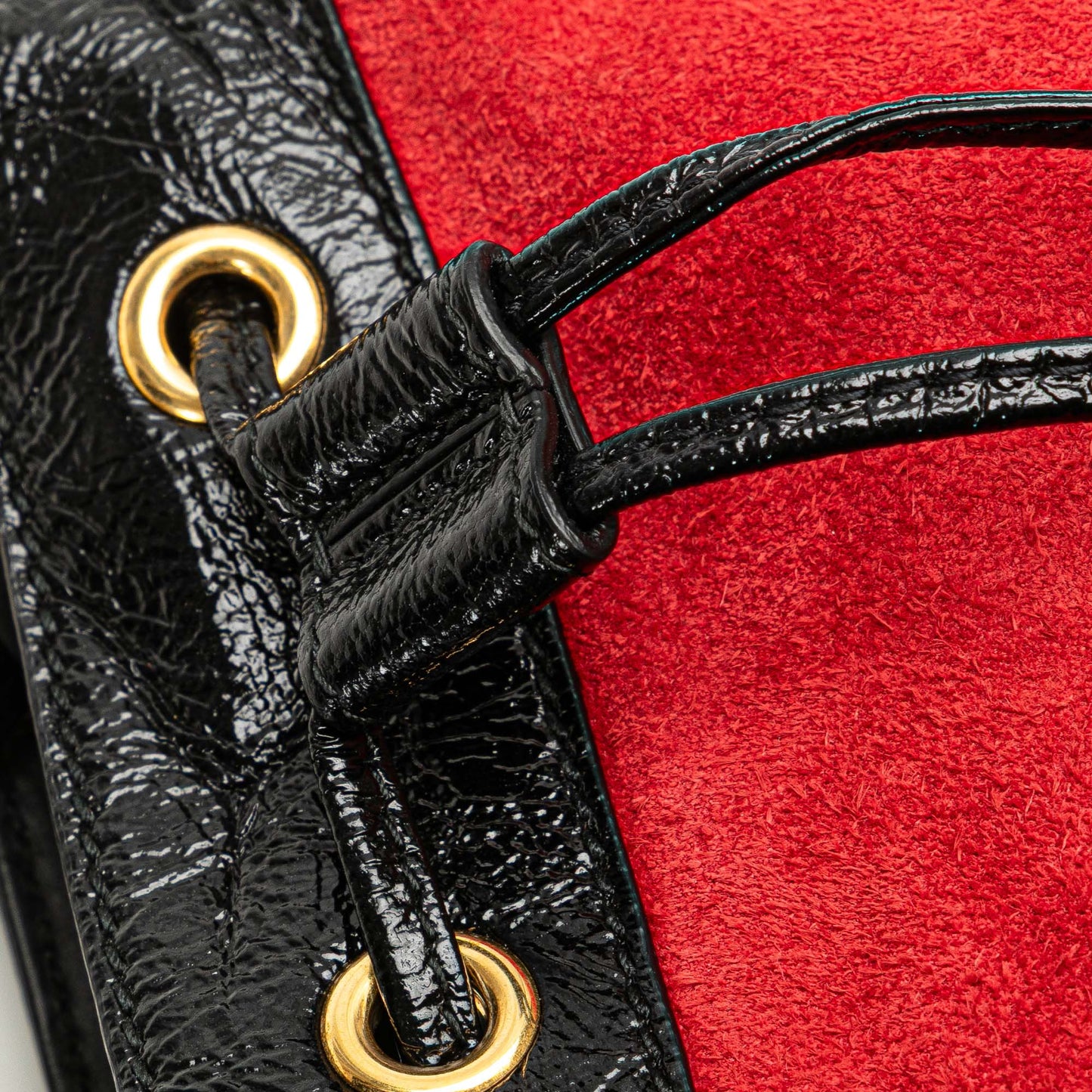 Gucci Mini Suede and Patent Web Ophidia Bucket Bag