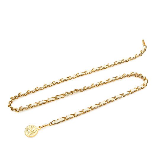 Chanel Gold Plated Medallion Leather Woven Chain Belt